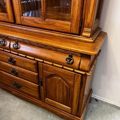 Country Rustic Oak China Cabinet