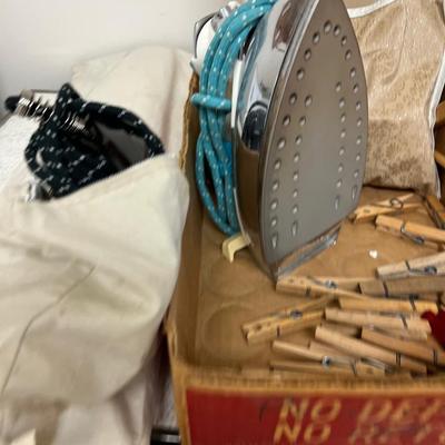 Ironing Board,  Cloths Pins, Iron, 