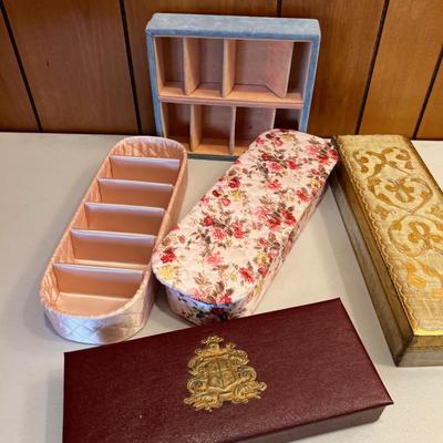 Dresser Boxes; Satin, Wood and Faux Leather 