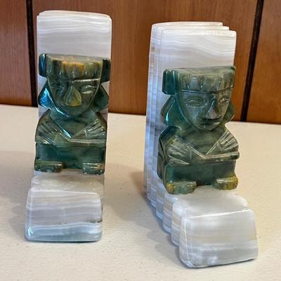 Alabaster  AZTEC Book Ends Green & White 