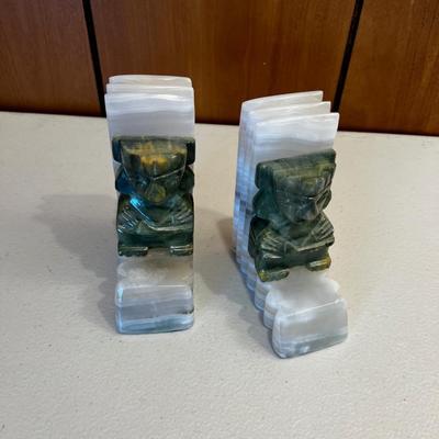 Alabaster  AZTEC Book Ends Green & White 