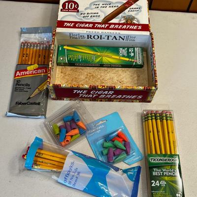 Cigar Box full of Pencils and Erasers 