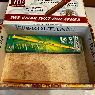 Cigar Box full of Pencils and Erasers 