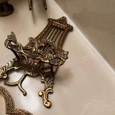 Pile of Brass; Planter, Easel, Rocking Horse, Trivet