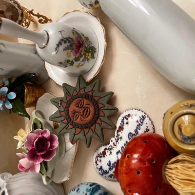 Ceramic Lot: cup, Swan, Sun, Flowers
