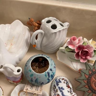 Ceramic Lot: cup, Swan, Sun, Flowers