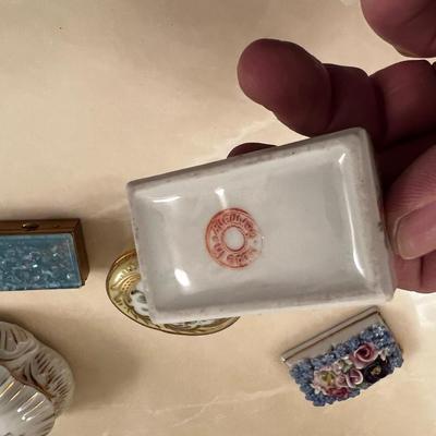 4 small Ceramic Boxes; Bone China, Limoges, etc. 