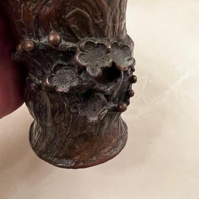 Cast Bronze Depicting a Tree Stump with Flower Vine perhaps Mushrooms