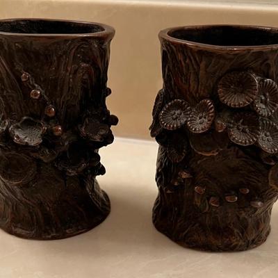 Cast Bronze Depicting a Tree Stump with Flower Vine perhaps Mushrooms