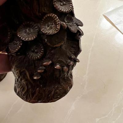 Cast Bronze Depicting a Tree Stump with Flower Vine perhaps Mushrooms