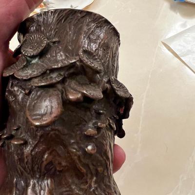 Cast Bronze Depicting a Tree Stump with Flower Vine perhaps Mushrooms