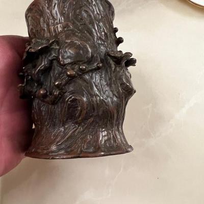 Cast Bronze Depicting a Tree Stump with Flower Vine perhaps Mushrooms