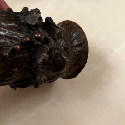 Cast Bronze Depicting a Tree Stump with Flower Vine perhaps Mushrooms