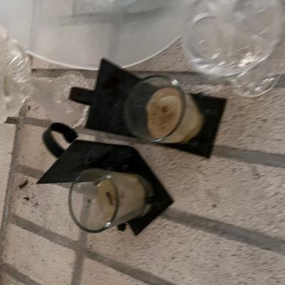 Big Pile of Clear glass Vases, Candle Holder, and a Candy Dish 