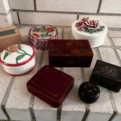 8 Wood /Ceramic /Asian Motif, Antique and Vintage BOXES 