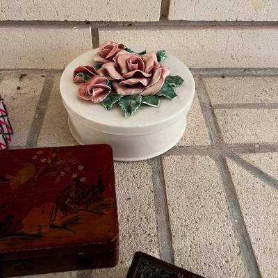 8 Wood /Ceramic /Asian Motif, Antique and Vintage BOXES 