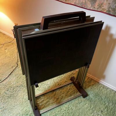 Vintage TV Tray Set Faux Dark 