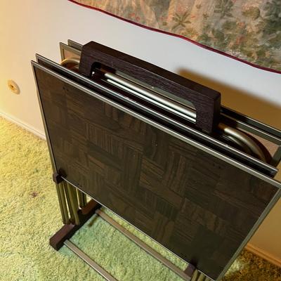 Vintage TV Tray Set Faux Dark 