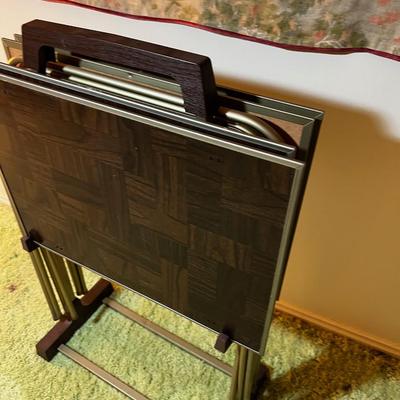 Vintage TV Tray Set Faux Dark 