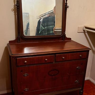 Walnut Dresser with Mirror Circa 1930's 