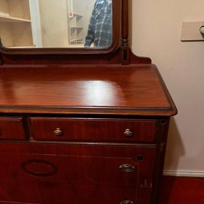 Walnut Dresser with Mirror Circa 1930's 
