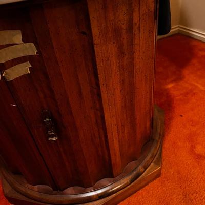 Marble Top Round End Table Fruitwood Finish