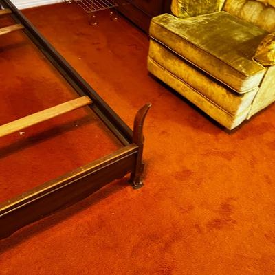 Full Size Walnut Bed w/ metal Side rails. 