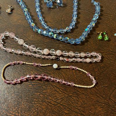 Very Nice Costume Jewels; Cut Glass, Pink & Blue 
