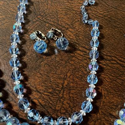 Very Nice Costume Jewels; Cut Glass, Pink & Blue 