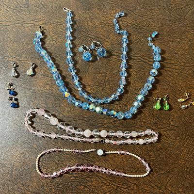Very Nice Costume Jewels; Cut Glass, Pink & Blue 