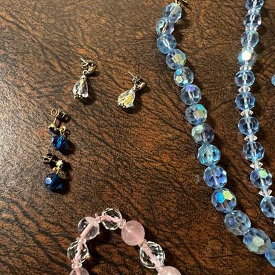 Very Nice Costume Jewels; Cut Glass, Pink & Blue 
