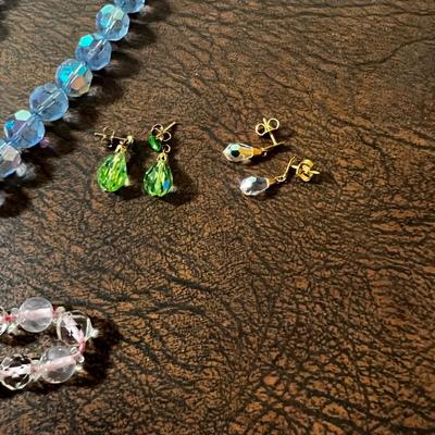 Very Nice Costume Jewels; Cut Glass, Pink & Blue 