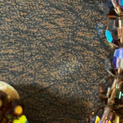 Faceted Glass Bead Necklace and Clip on Earrings