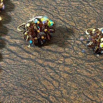 Faceted Glass Bead Necklace and Clip on Earrings