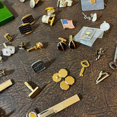 Huge Lot of Men's Jewelry; Tie Clips, Cuff Links, Key Chains etc.