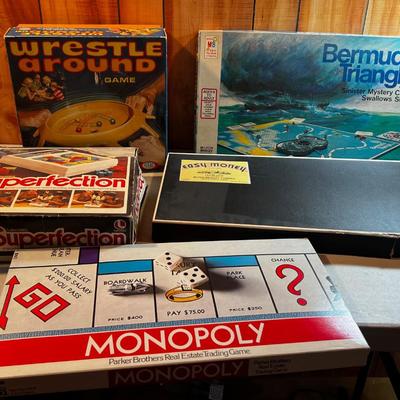 5 Board Games: Bermuda Triangle Monopoly, Perfection. Etc.