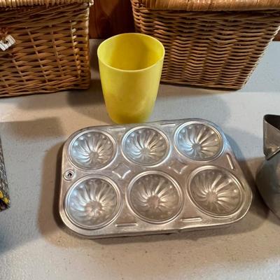 Doll Picnic Baskets, Tins, Coffee Pot 