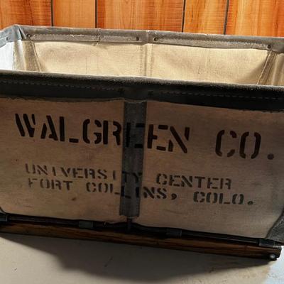 OLD Canvas Walgreens Co. Crate with Wood Slides on bottom. 