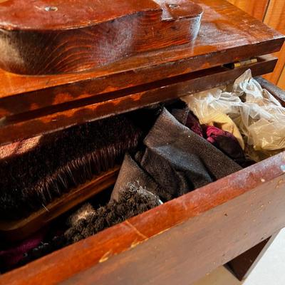 Wood Shoe Stool full of polishes. 
