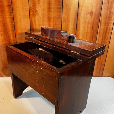 Wood Shoe Stool full of polishes. 