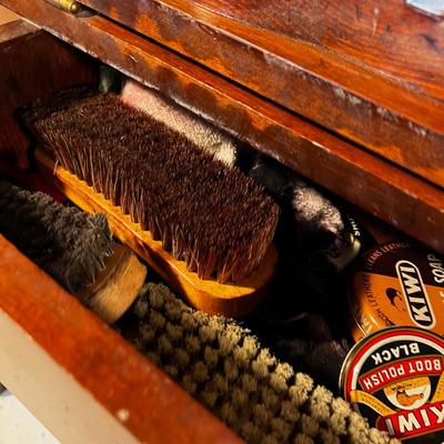 Wood Shoe Stool full of polishes. 