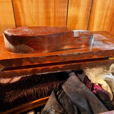 Wood Shoe Stool full of polishes. 