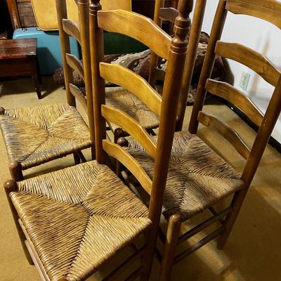 4 ladder Back Chairs with Rush Seat 