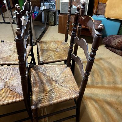 4 Walnut Colored Ladder Back Chairs