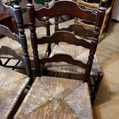4 Walnut Colored Ladder Back Chairs