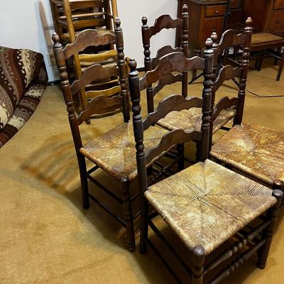 4 Walnut Colored Ladder Back Chairs