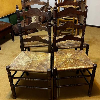 4 Walnut Colored Ladder Back Chairs