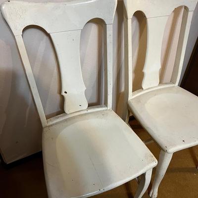 2 Antique Oak T Back with White Enamel Paint. 