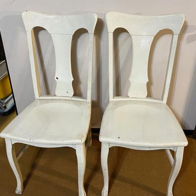 2 Antique Oak T Back with White Enamel Paint. 