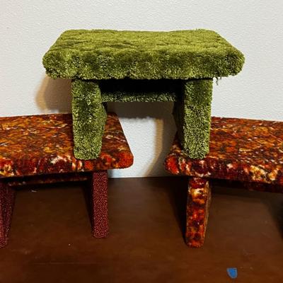 3 Carpeted Stools, Hand crafted!